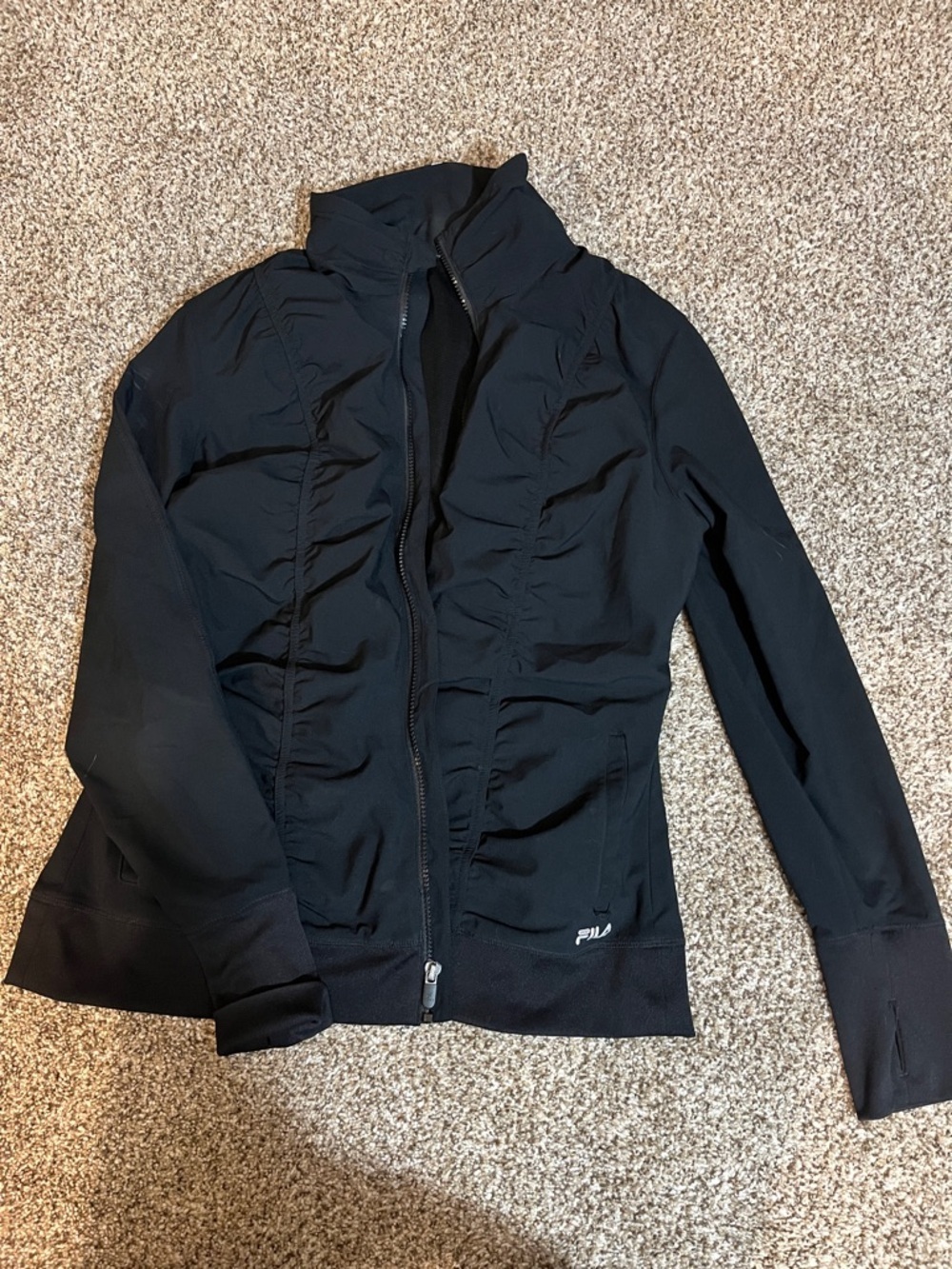 Fila Black Ruched Zip-Up Bomber Jacket